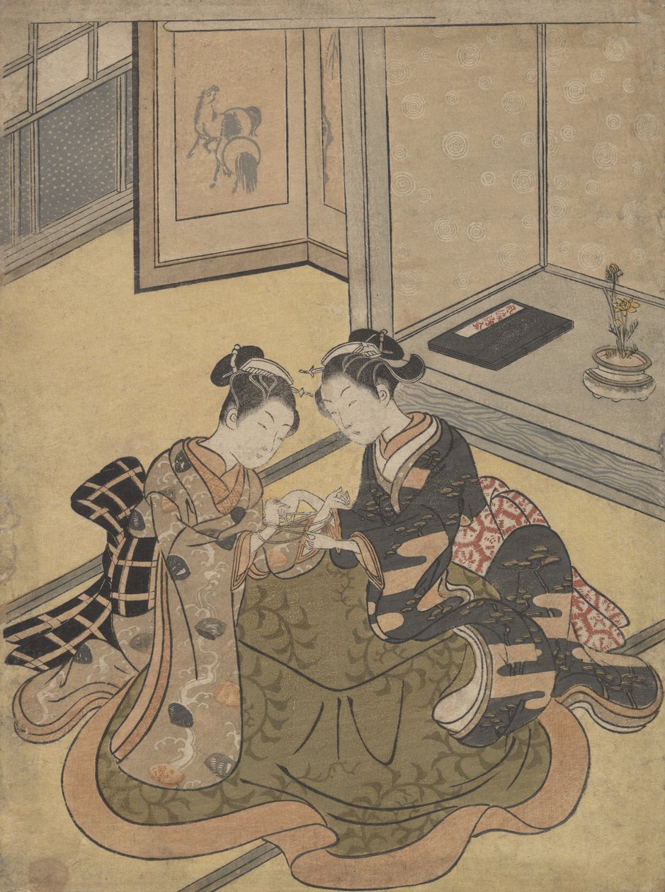 猫的摇篮，约1765年，约1765年。 作者 铃木春信