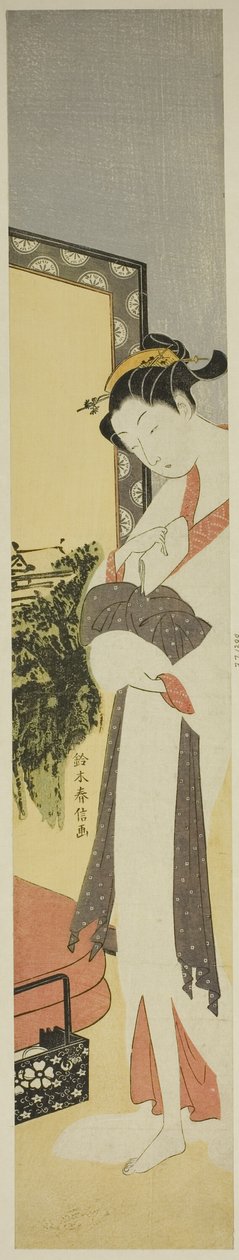 站在屏风和床边的宫女 作者 铃木春信