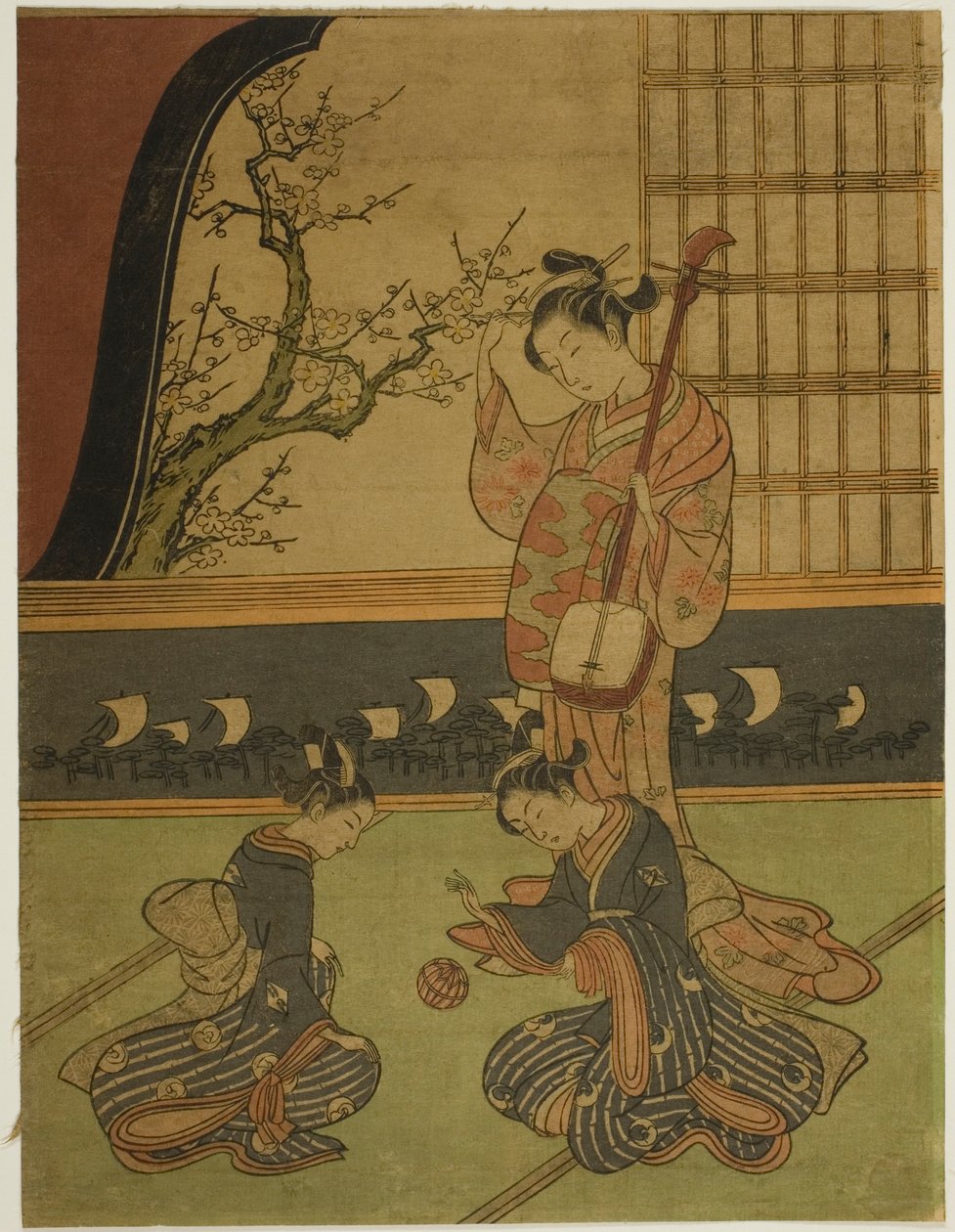 歌妓观看随从玩球 作者 铃木春信