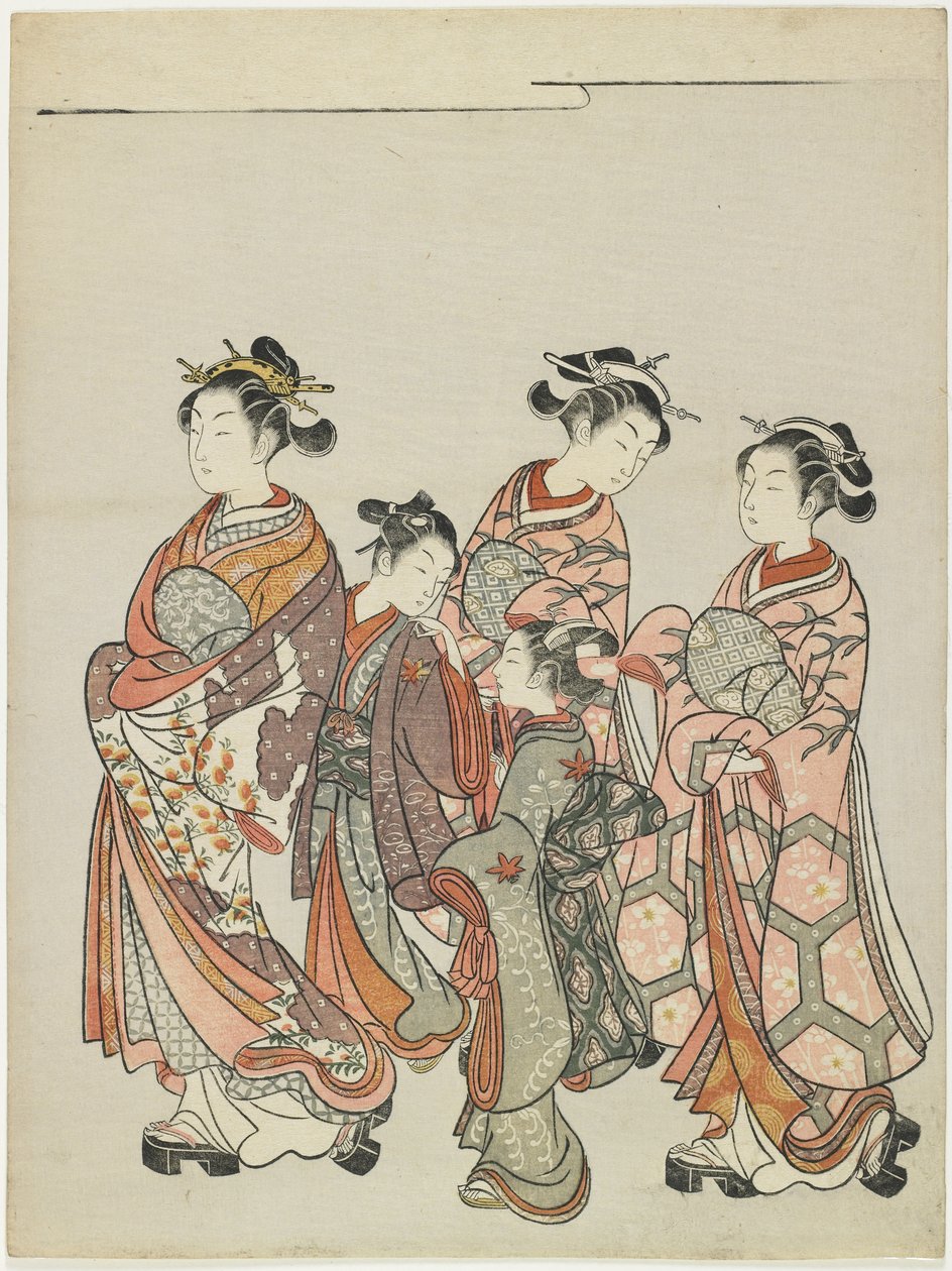 1766年后，与游行队员一起参加妓女 作者 铃木春信