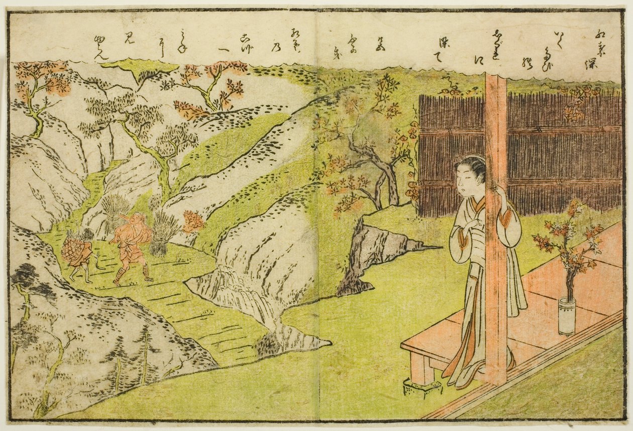 双页插图，选自 "春锦图画书（Ehon haru no nishiki）"第 1 卷 作者 铃木春信
