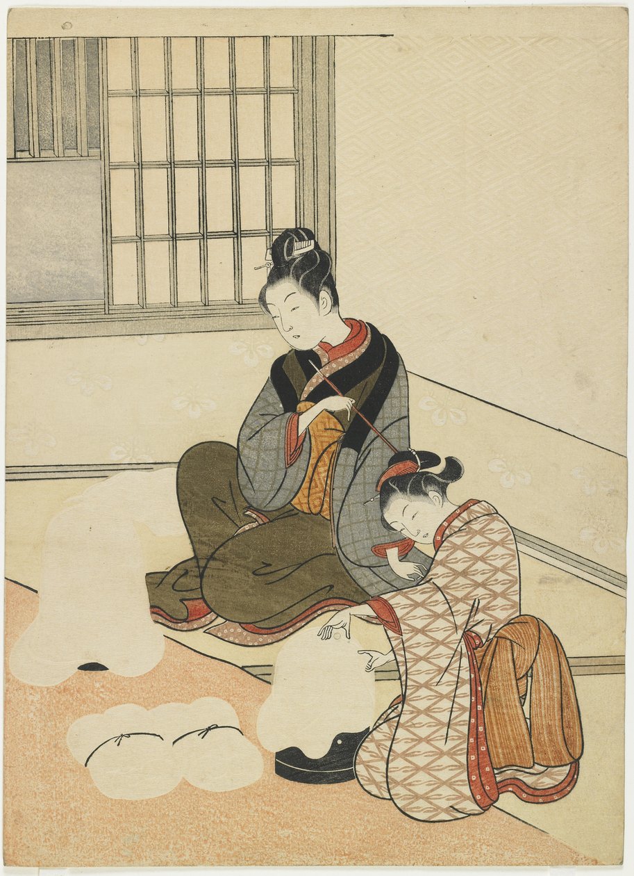 1766年之后，晚上除去了丝绸烘干机 作者 铃木春信