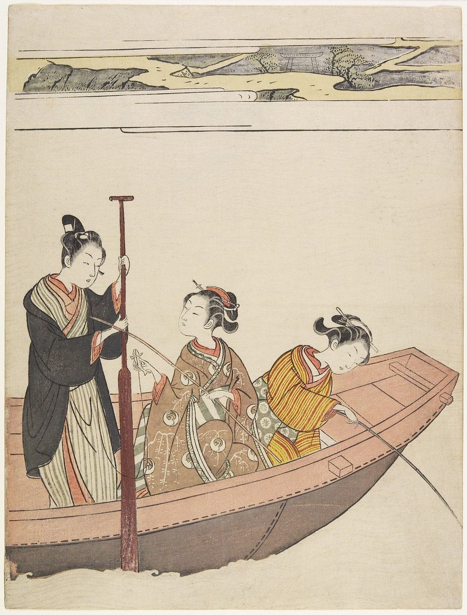 在隅田川的Mimeguri神社附近钓鱼，c。 1767 作者 铃木春信