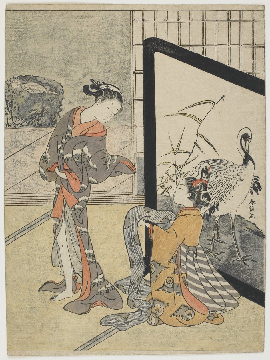 穿着衣服，1765-69（彩色木版画） 作者 铃木春信