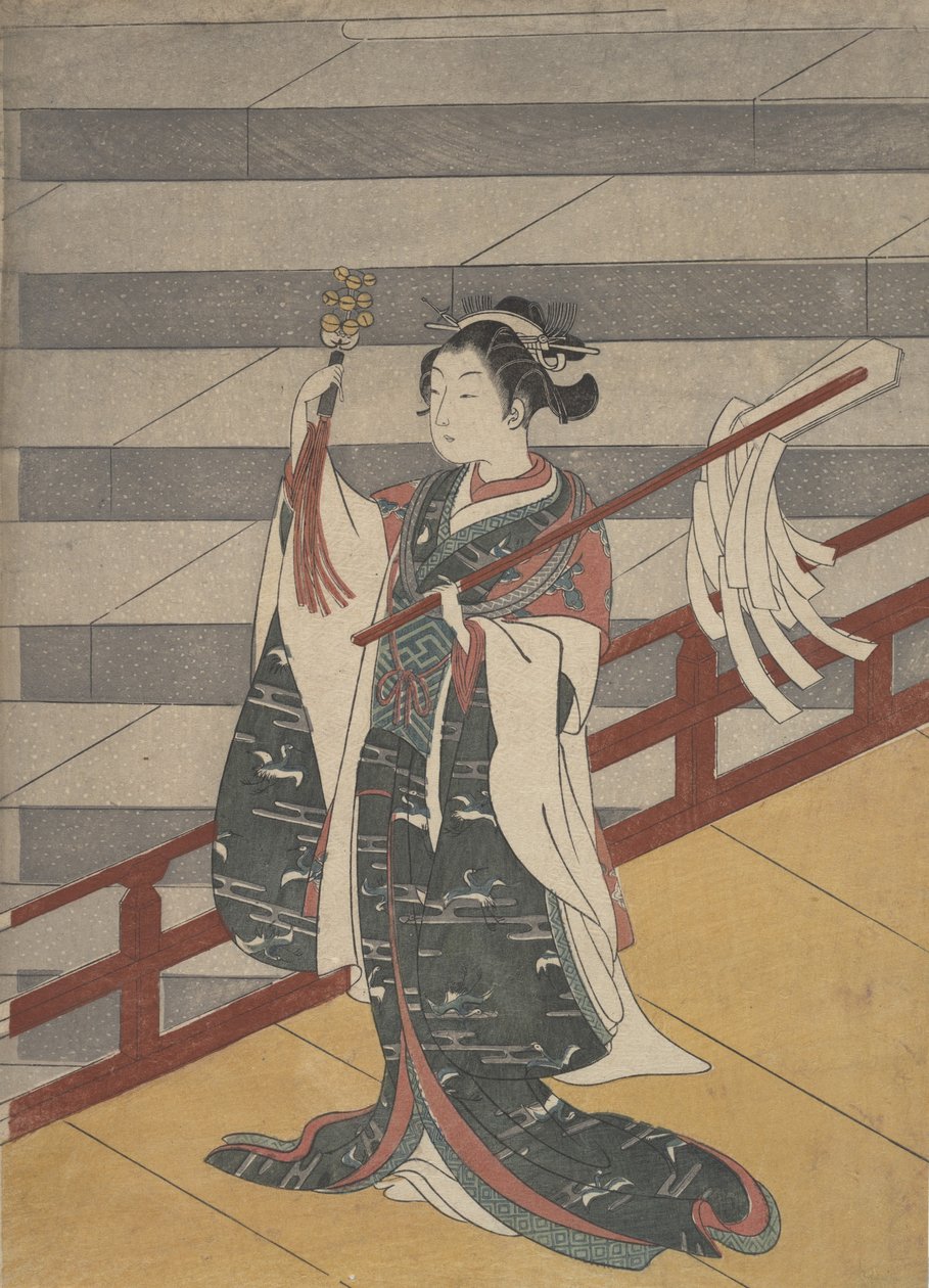 女孩在石阶上的阳台，约1768., 约1768. 作者 铃木春信