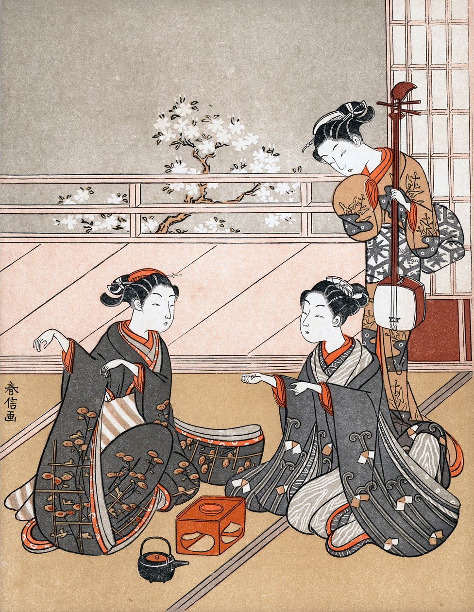 玩肯游戏的女孩，c1745-1770年。 作者 铃木春信