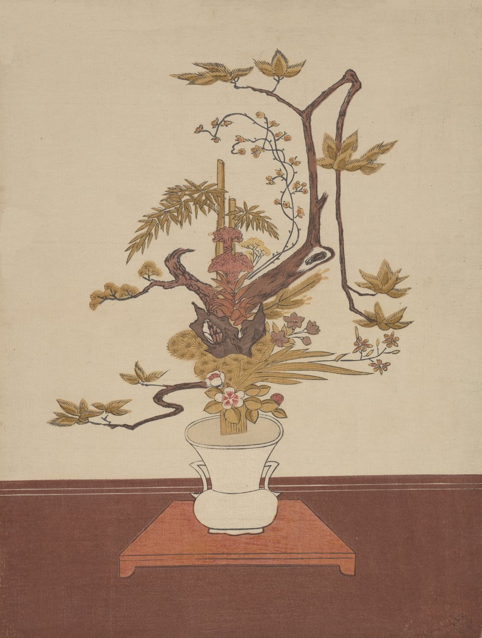 伊克-巴纳风格的插花，大概是1765年。，大概是1765年。 作者 铃木春信