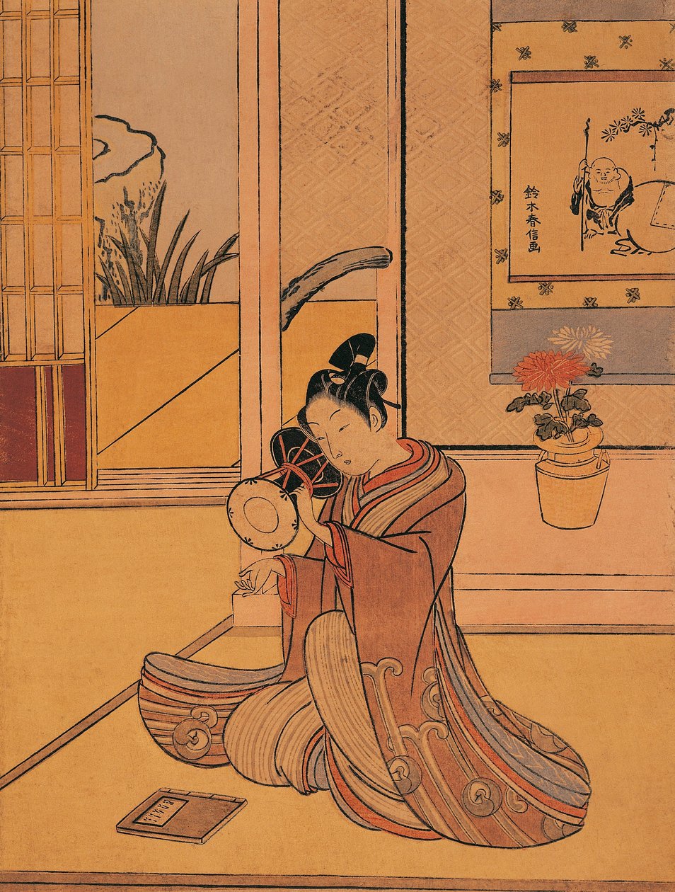 意大利，热那亚，铃木春信（约1725-1770）创作的打鼓青年，木刻版画 作者 铃木春信