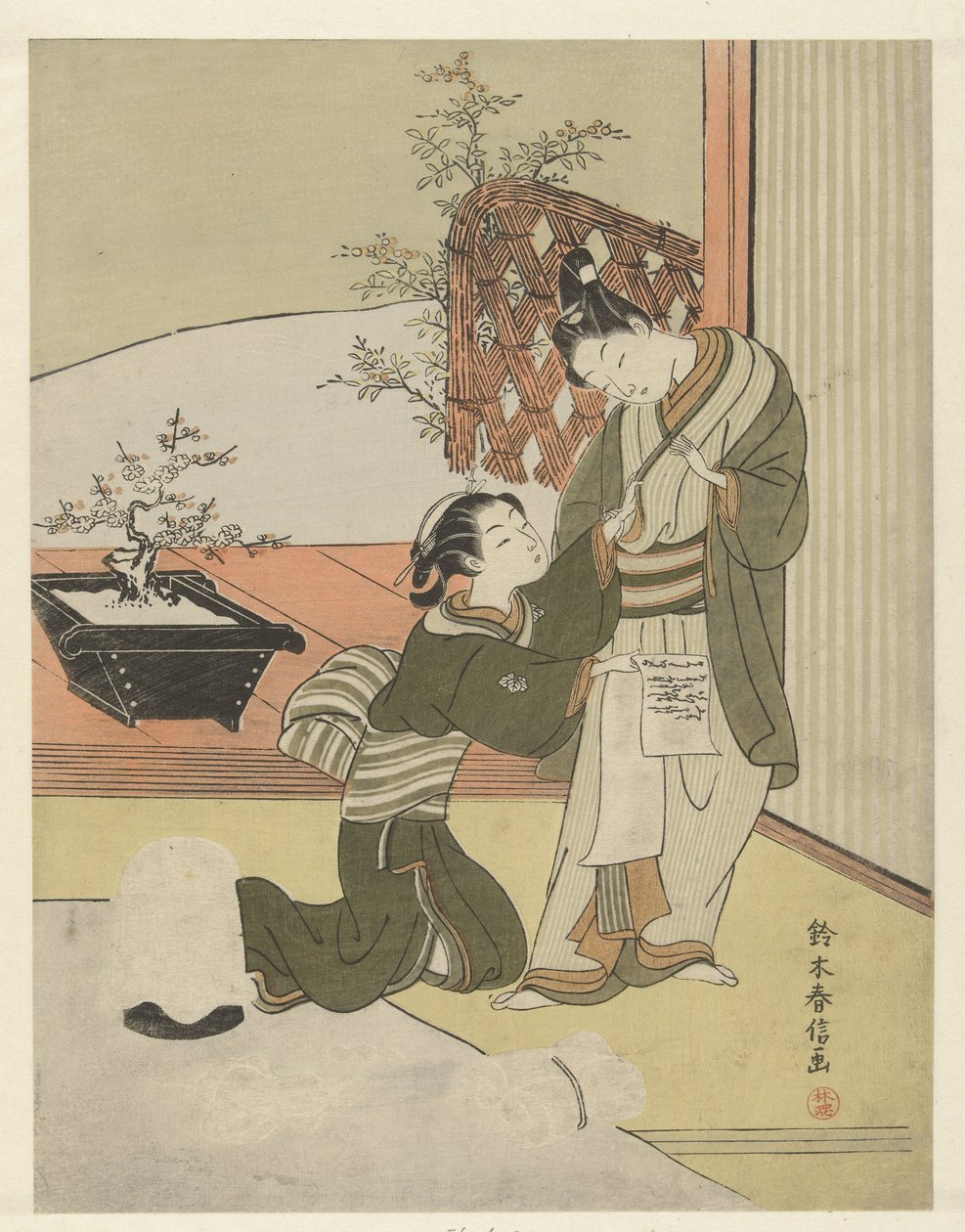 带信的年轻夫妇 作者 铃木春信
