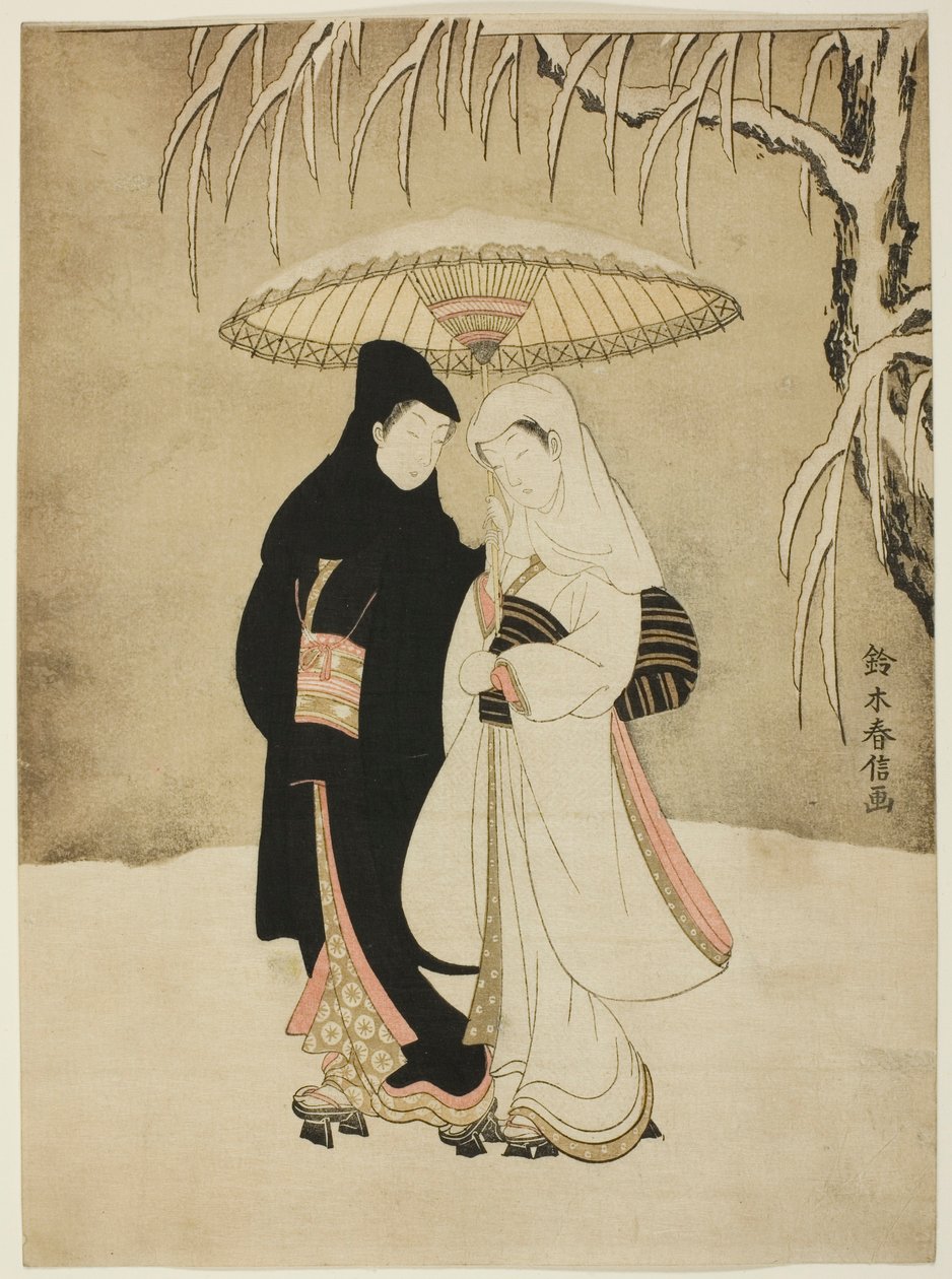雪中伞下的恋人 作者 铃木春信
