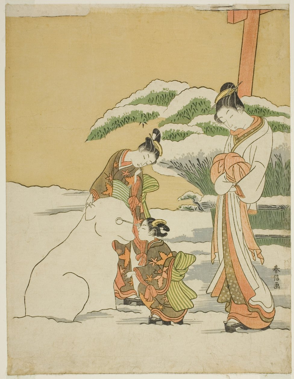 制作雪犬 作者 铃木春信