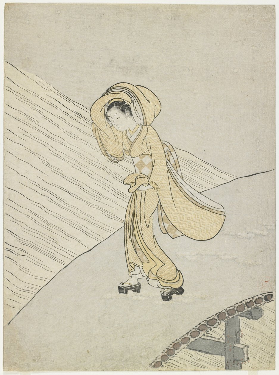 1765年，藤原没有Teika的诗歌穿越萨诺 作者 铃木春信