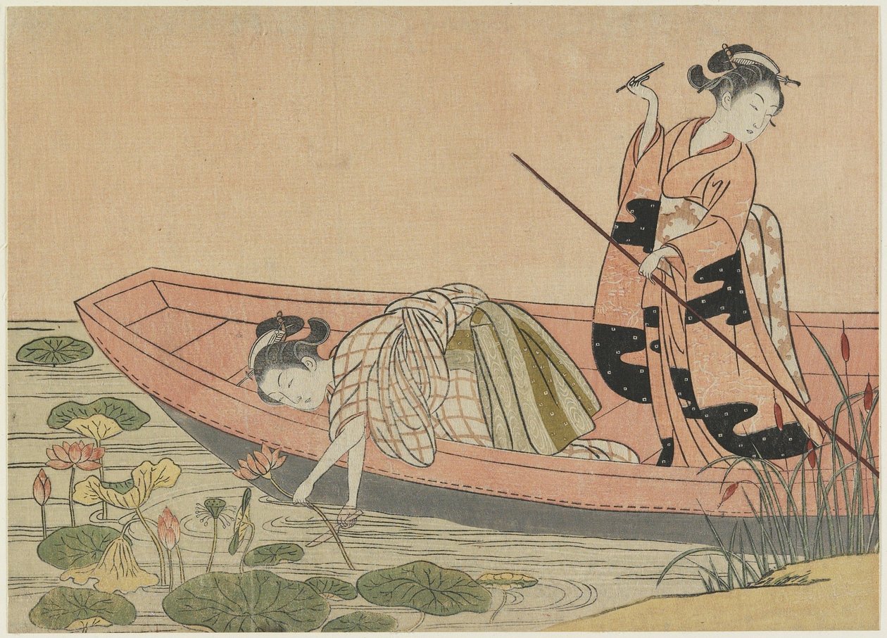 1765年后，周茂书的冥想（彩色木版画） 作者 铃木春信
