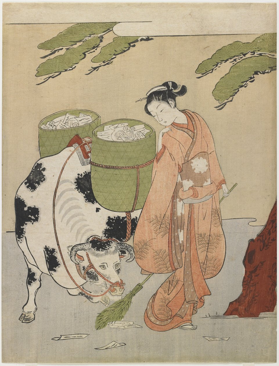 嘲笑一个Oxherder，c。 1767 作者 铃木春信