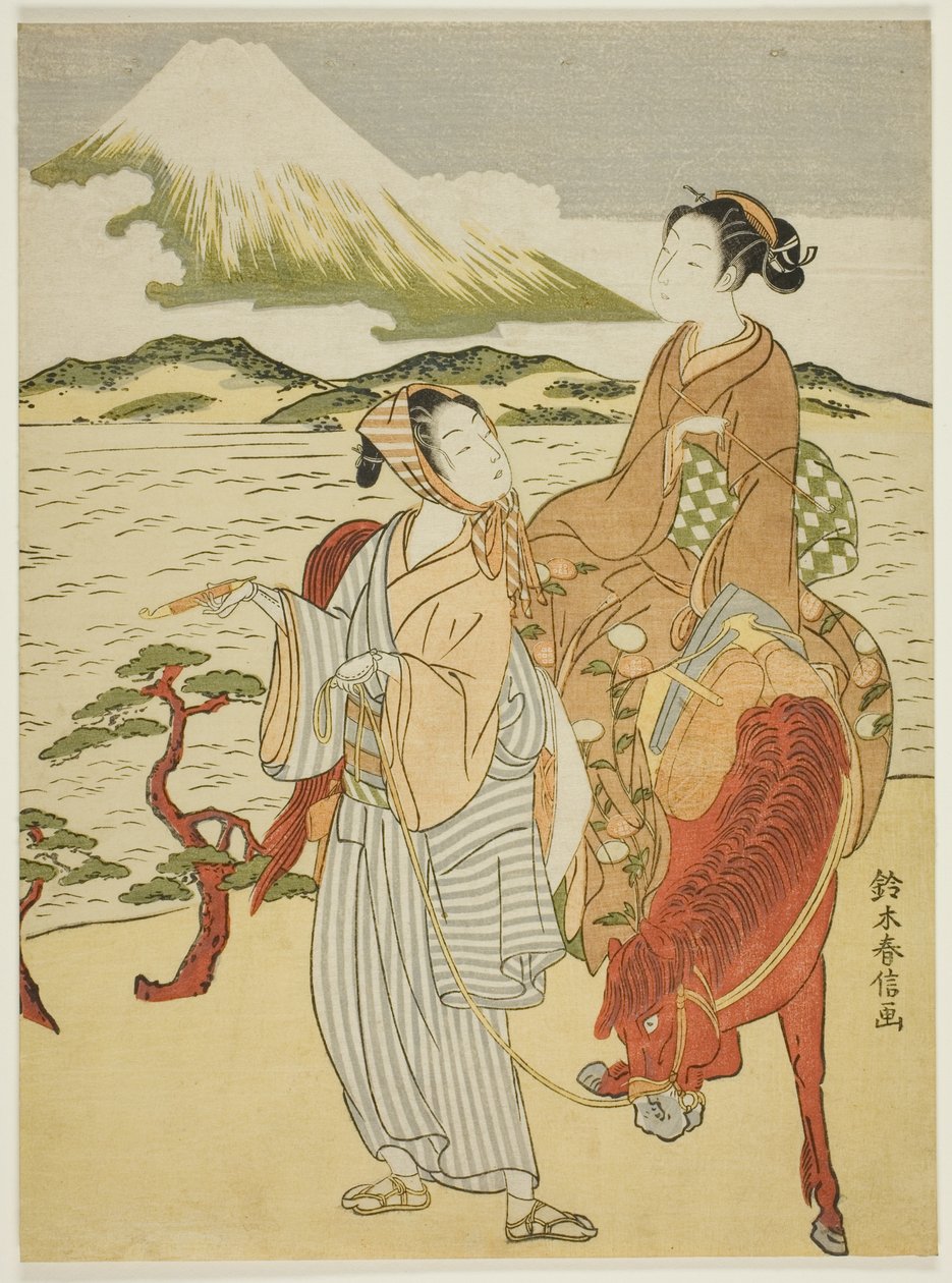 驻足欣赏富士山（模仿有原成平的东游记） 作者 铃木春信