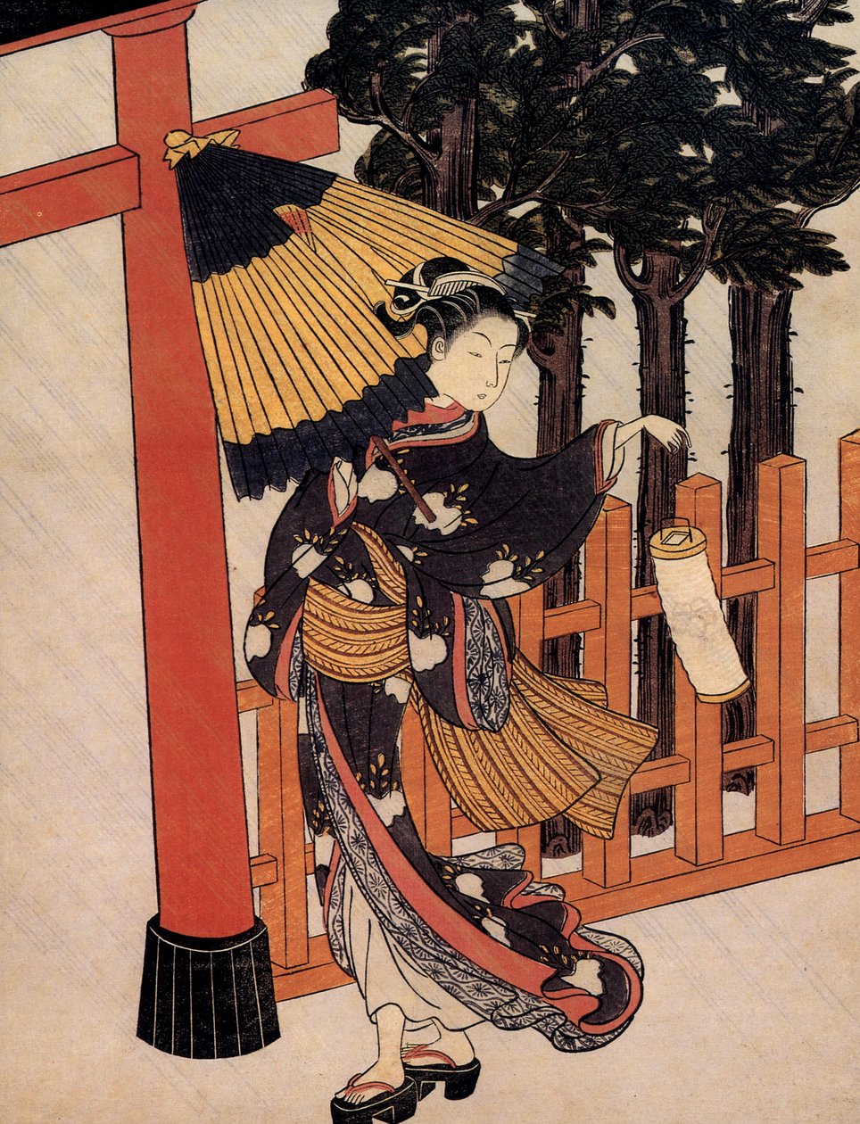 雨夜朝圣，日本邮票，作者：铃木春信（约 1724-1770 年） 作者 铃木春信