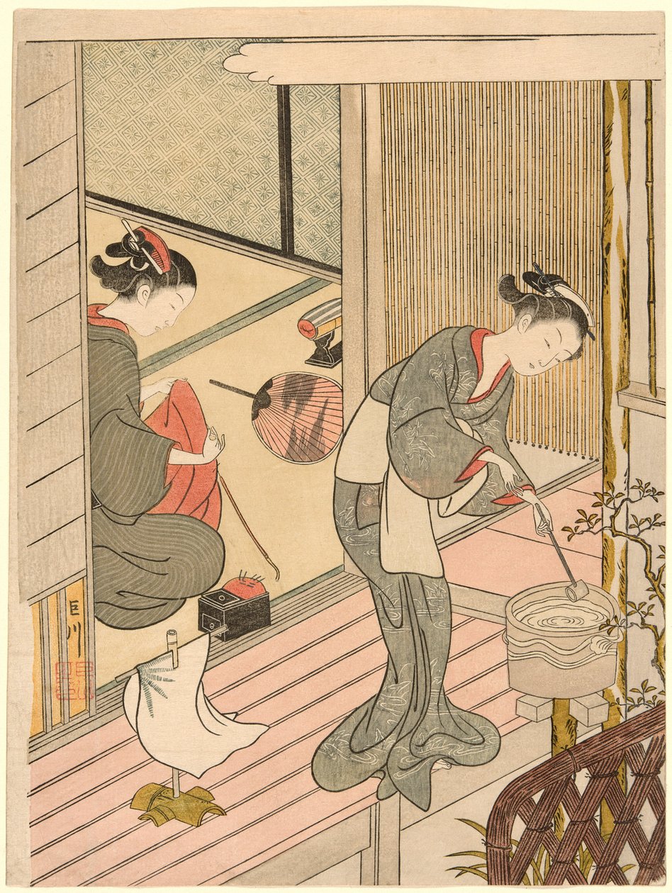 毛巾架的归帆》，选自 "客厅八景（座敷八景）"系列 作者 铃木春信