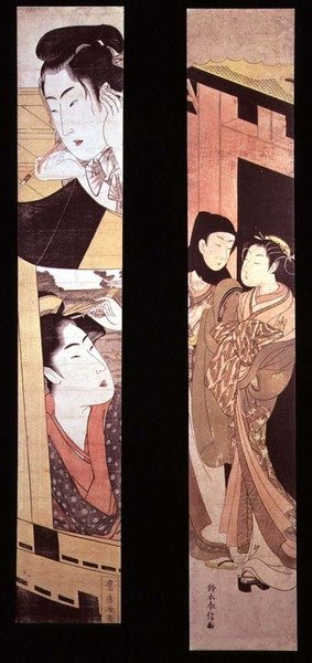 指派》。门前的两个恋人，约1768年（彩色木版画 作者 铃木春信