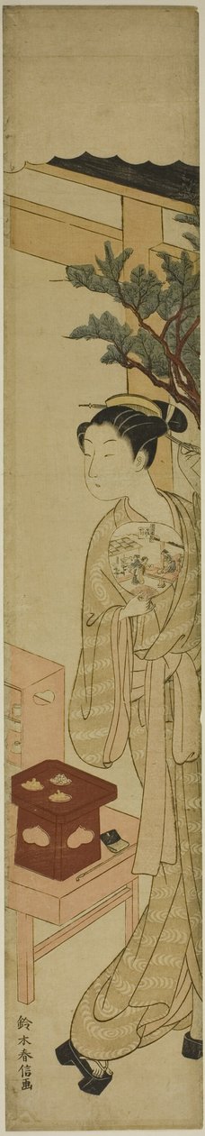 拿着扇子的 Kagiya 茶馆女服务员 Osen 作者 铃木春信
