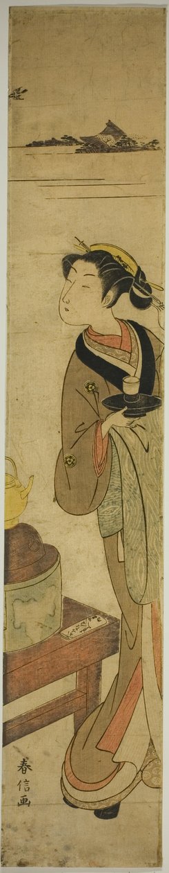捧着茶杯的神谷茶馆女服务员大仙 作者 铃木春信