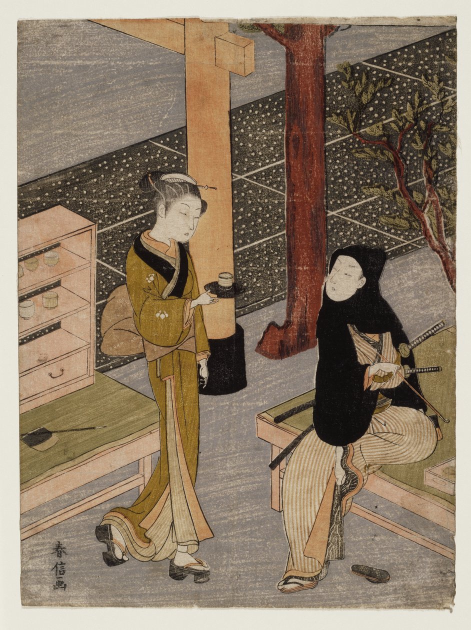 艺术家和O-sen，ca。 1769（木版画） 作者 铃木春信