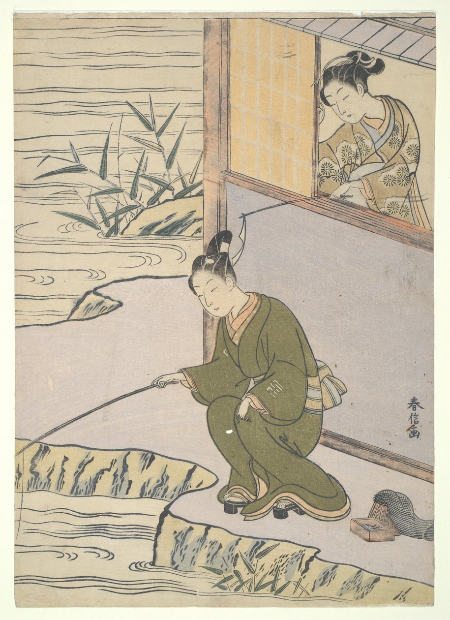 给钓鱼者挠痒痒 作者 铃木春信