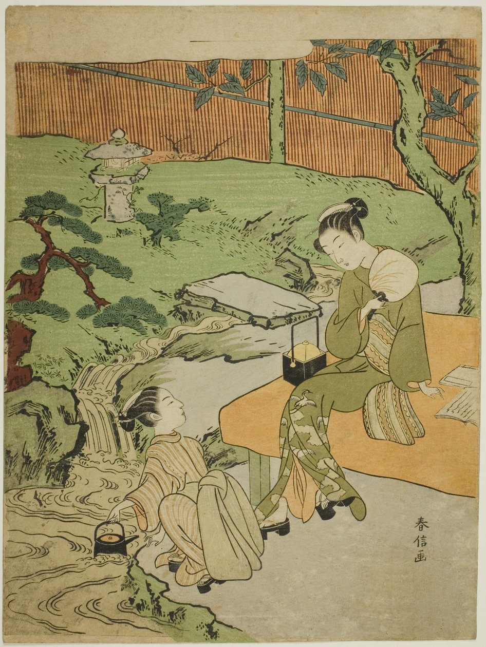 两个女孩在花园里乘凉 作者 铃木春信