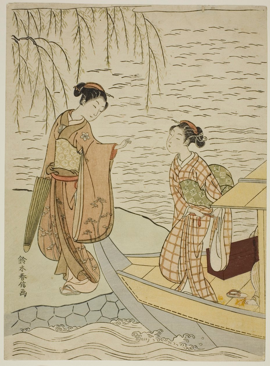 两个女孩离开小船 作者 铃木春信