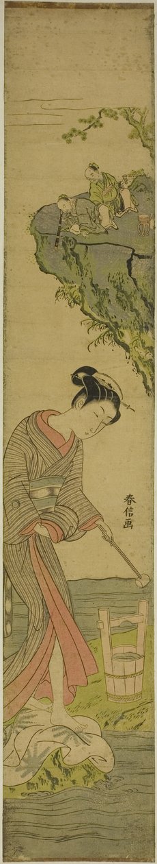 双贤望美人踏布（模仿久米仙人） 作者 铃木春信