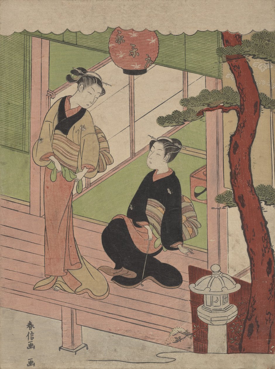 阳台上的两个年轻女人，约1766-70，约1766-70。 作者 铃木春信