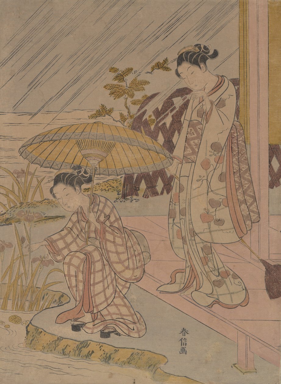 在雨中观看鸢尾花，1764-70。 作者 铃木春信