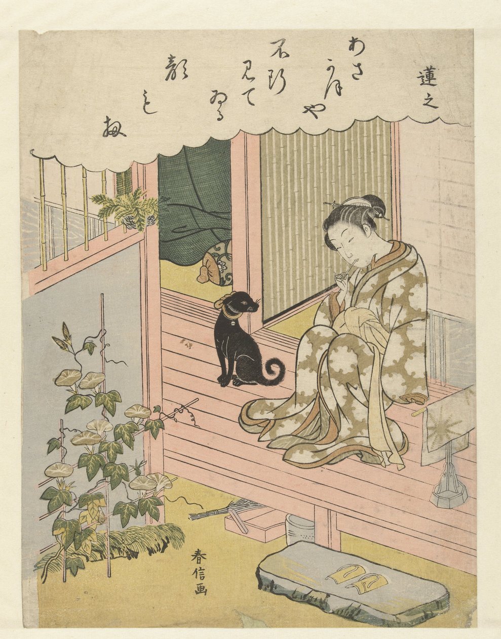 观看蓼属植物的妇女
仁师（物体上的标题）
五色雅墨（系列名称）
风流御水（系列标题） 作者 铃木春信
