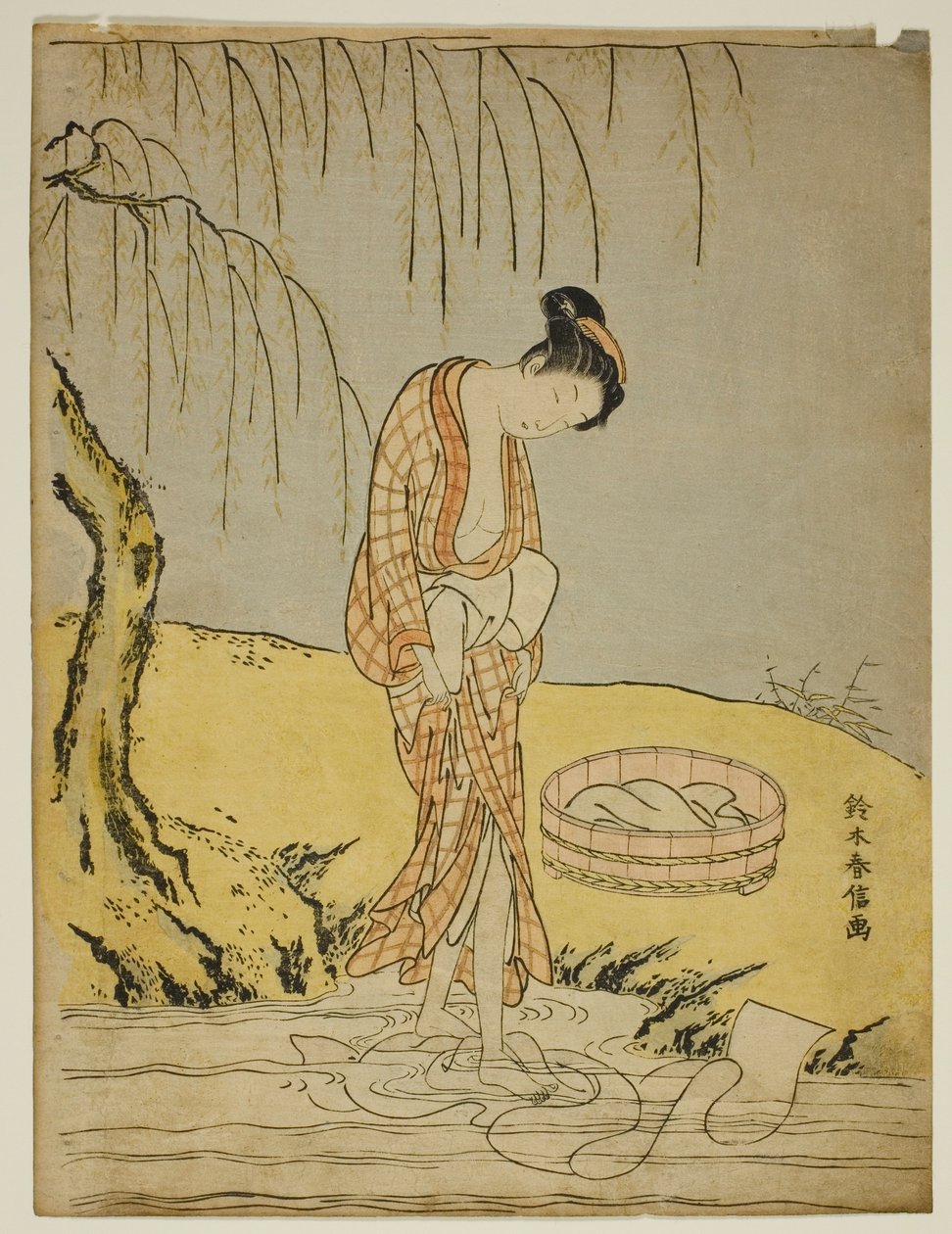在溪流中洗衣服 作者 铃木春信