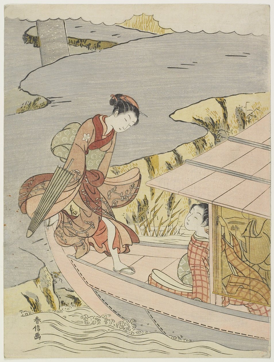 女人登船，c。 1767 作者 铃木春信