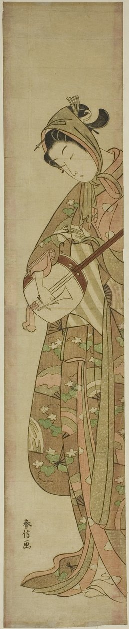 弹奏三味线的女子 作者 铃木春信