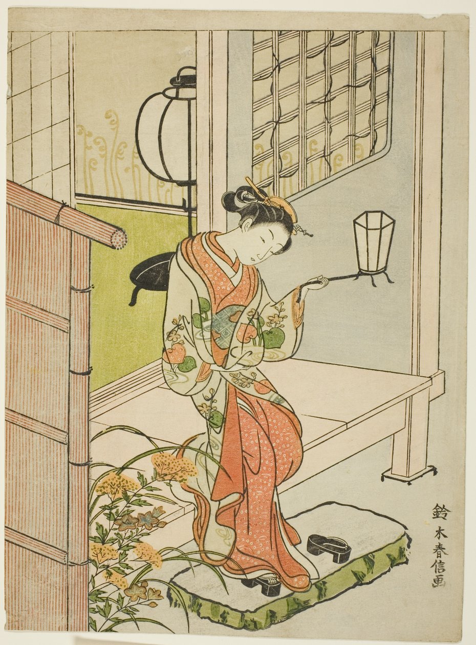 提着灯笼走出来的女人 作者 铃木春信
