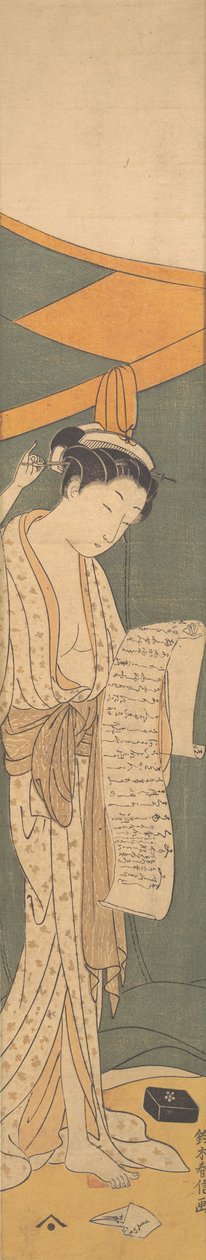 穿着夜行袍的女人在读信，1764-72., 1764-72. 作者 铃木春信
