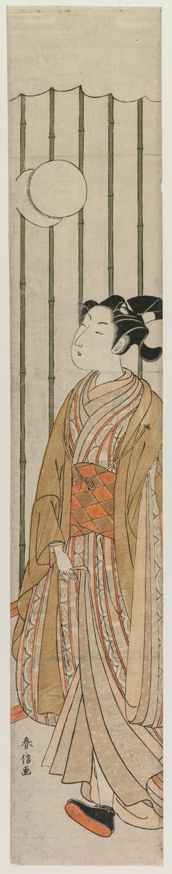 1760年代后期，踢足球的年轻人。 作者 铃木春信