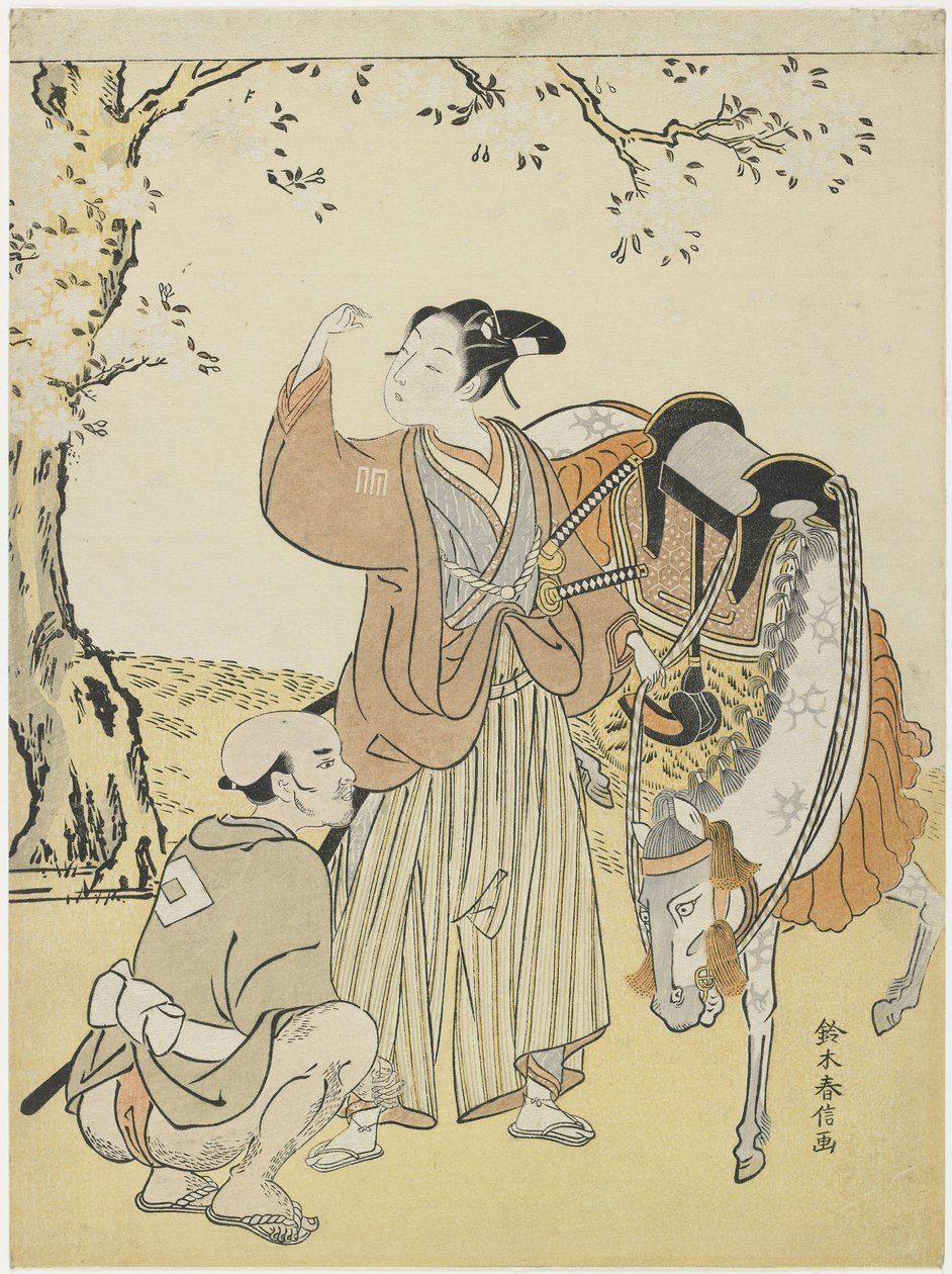 年轻的武士观赏樱花作为Kaoru王子的冥想，c。 1767 作者 铃木春信