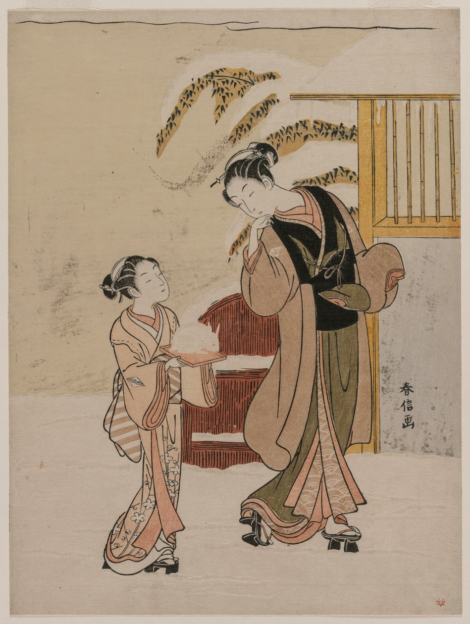 欣赏雪兔的年轻女子 作者 铃木春信