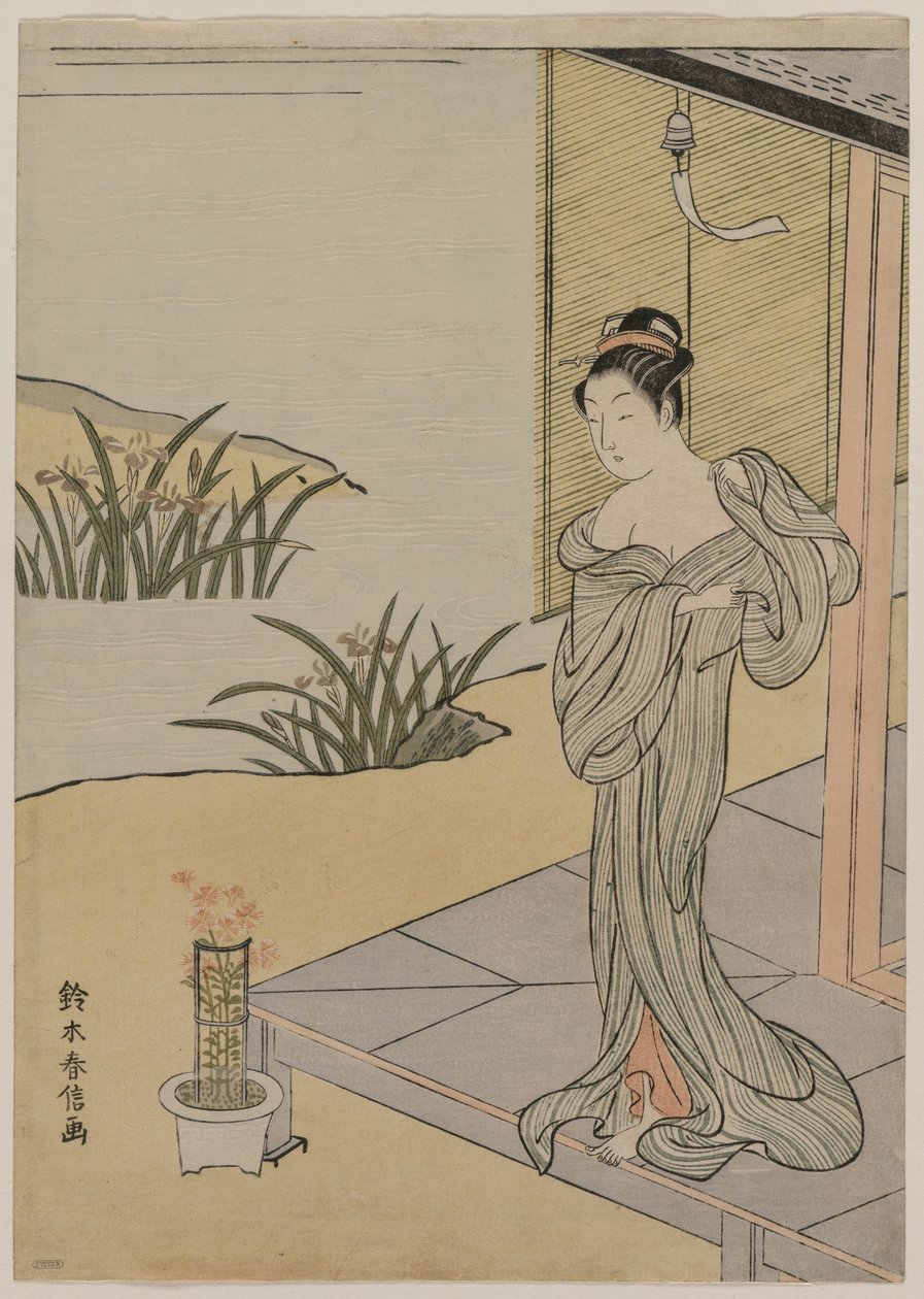看一个罐桃红色的少妇，c。 1767。 作者 铃木春信