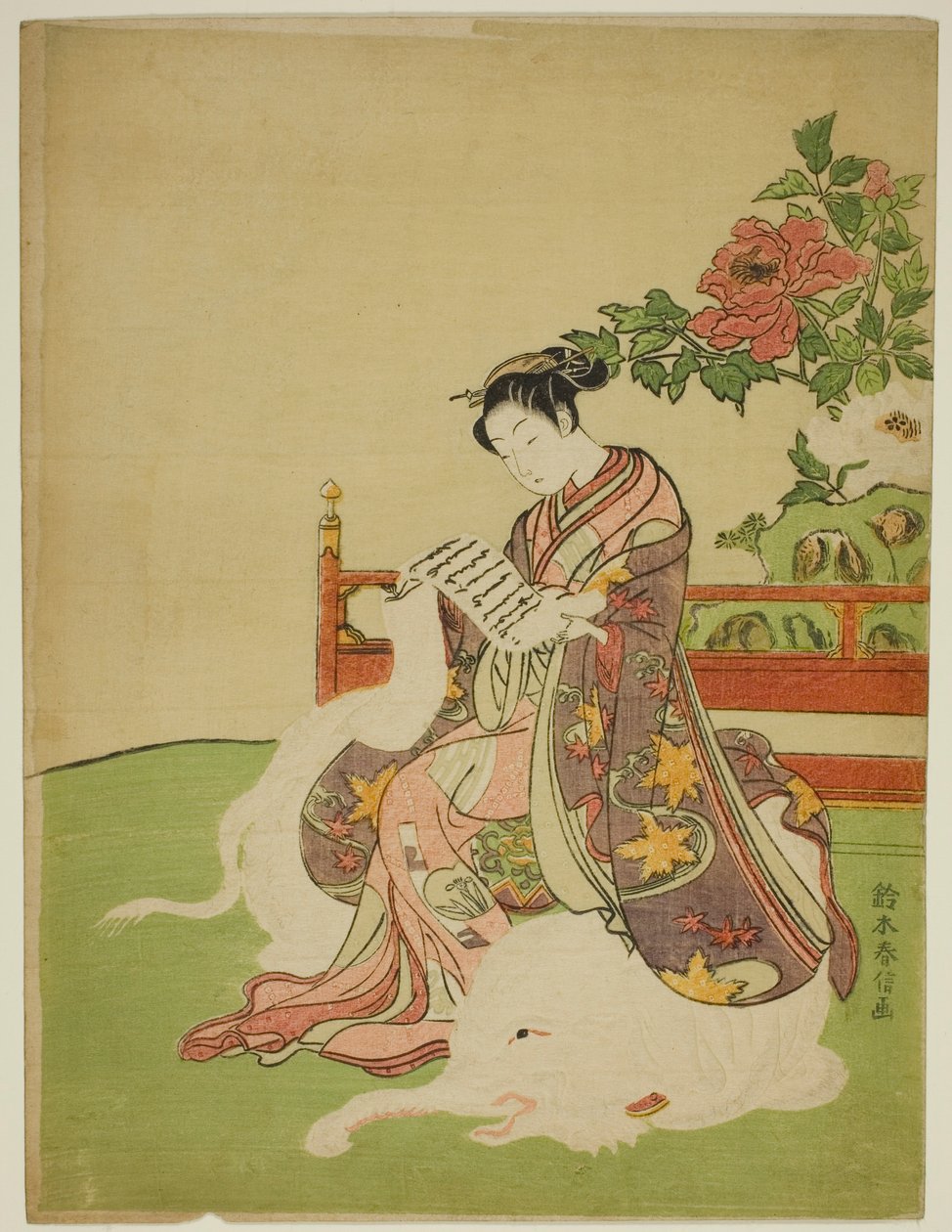 坐在白象上的年轻女子（模仿伏见菩萨） 作者 铃木春信