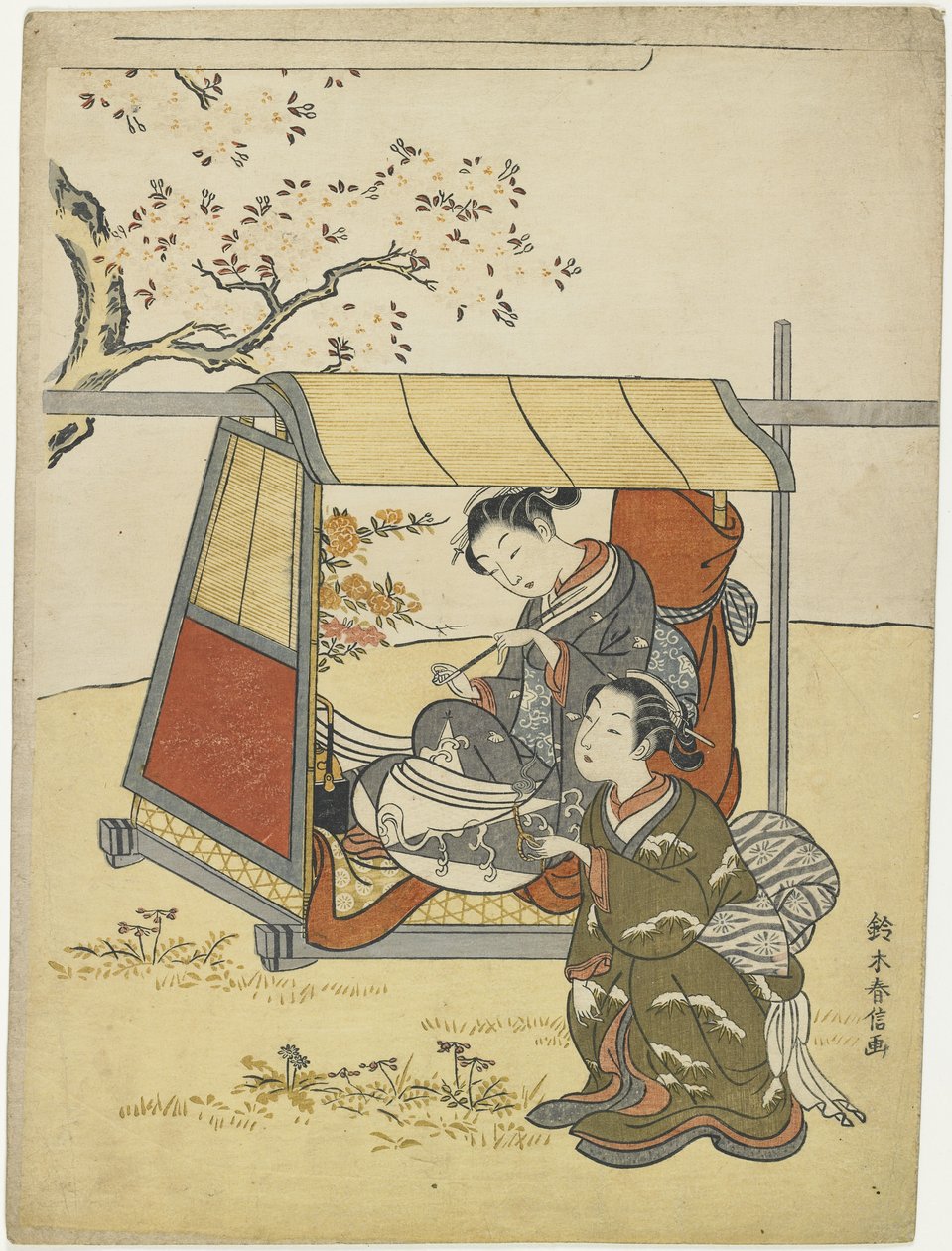 年轻女子观赏樱花作为Nakanokimi夫人的冥想，c。 1767 作者 铃木春信