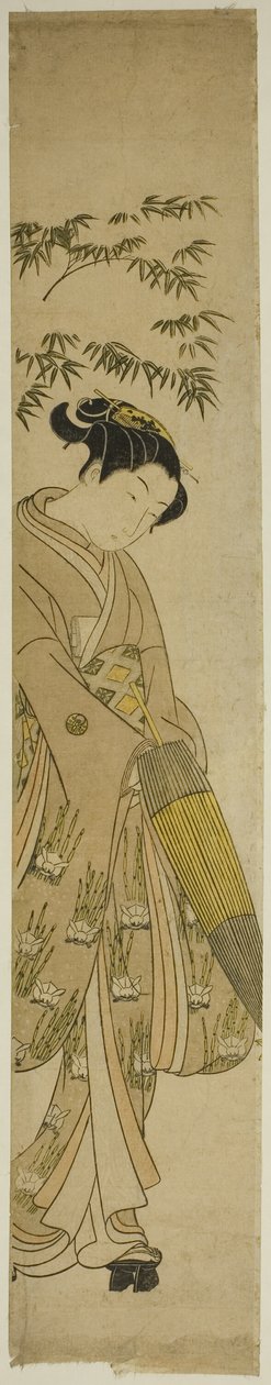 雪中漫步的年轻女子 作者 铃木春信