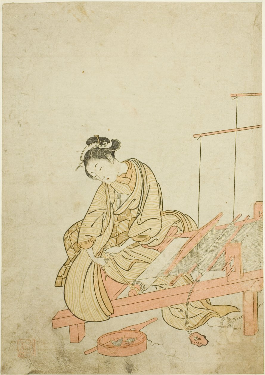 织布机前的年轻女子 作者 铃木春信