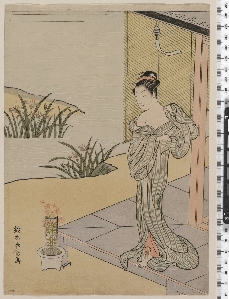 年轻女子看着一壶粉红色，约1767年 作者 铃木春信