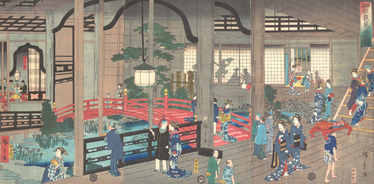 1861年4月，横滨的甘吉罗茶馆的内部。 作者 铃木广重