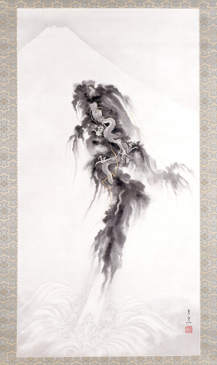 升龙和富士山（纸本水墨金画） 作者 铃木纪津