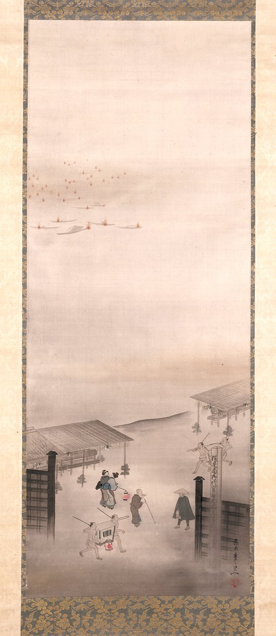 吉原与品川（绢本水墨、彩色和金色） 作者 铃木纪津