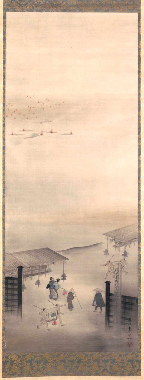 吉原和品川，江户时代（丝绸上的墨水、色彩和金） 作者 铃木纪津